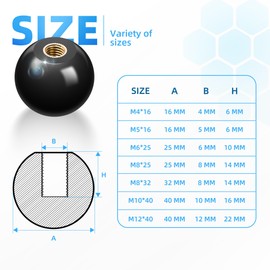 ITSOGOO Pack of 10 M8 x 32 mm Ball Knobs, Black Ball Knobs, Ball Handle with Built-in Copper Thread, Round Ball Bakelite Lever Knob for Machine Tool Replacement