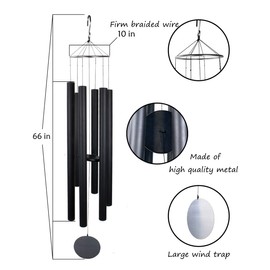Afirst 66" Extra Large Wind Chimes, Deep Tone Wind Chimes Outdoor with 6 Metal Tubes, Memorial Wind Chime for Patio Balcony Garden Home Decor