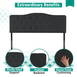 Naomi Home Cassandra Full headboard only, Height Adjustable Full Size Bed Headboard, Button Tufted Headboard with 12 Positions, Metal Legs, Wall/Bed Mount, Linen Fabric headboard Full, Black