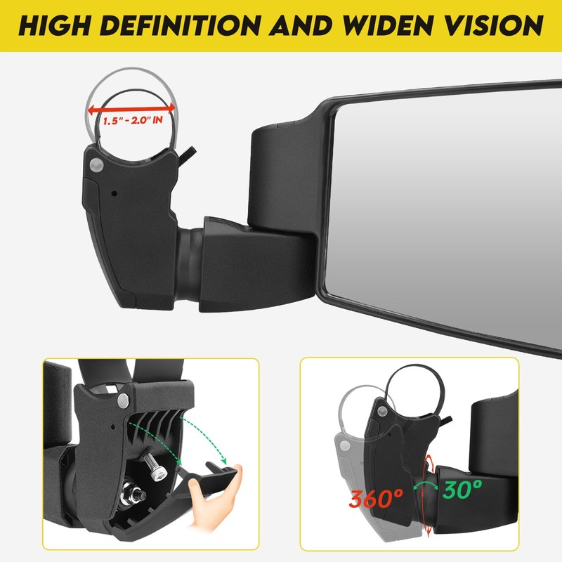 SHEJISI UTV Mirrors,The Spring Back Feature Allows Easy Reset After