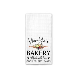 AcevedoDesign YIA-Yia's Bakery Kitchen Towel - YIA-Yia's Kitchen Towel - Kitchen Towel for Cooking - Baking - YIA-Yia's Tea Towel - YIA-Yia's Dish Towel - Birthday - Mother's Day Kitchen Towel Gift