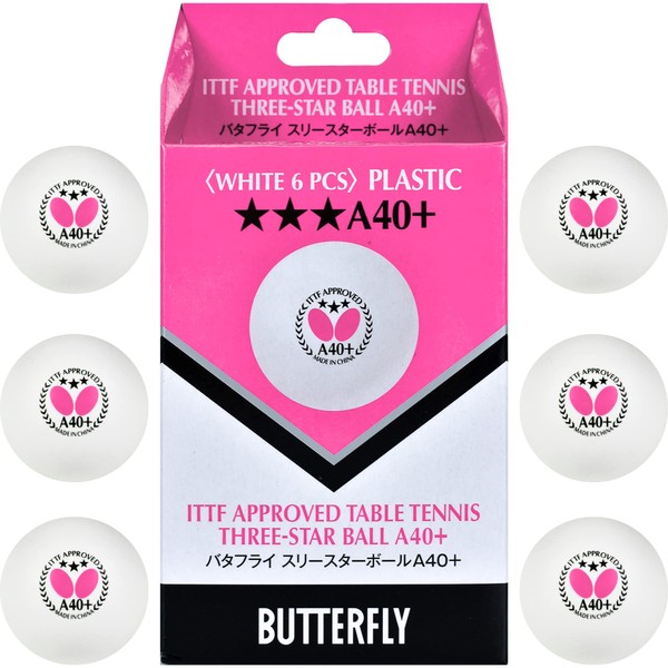 Butterfly(バタフライ) 卓球 ボール バタフライ スリースターボールA40+ ホワイト(270) 6個入り 95780 ホワイト(270)