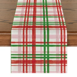 Artoid Mode Red Green Buffalo Plaid Table Runner, Seasonal Fall Christmas Kitchen Dining Table Decoration for Outdoor Home Party 13x72 Inch