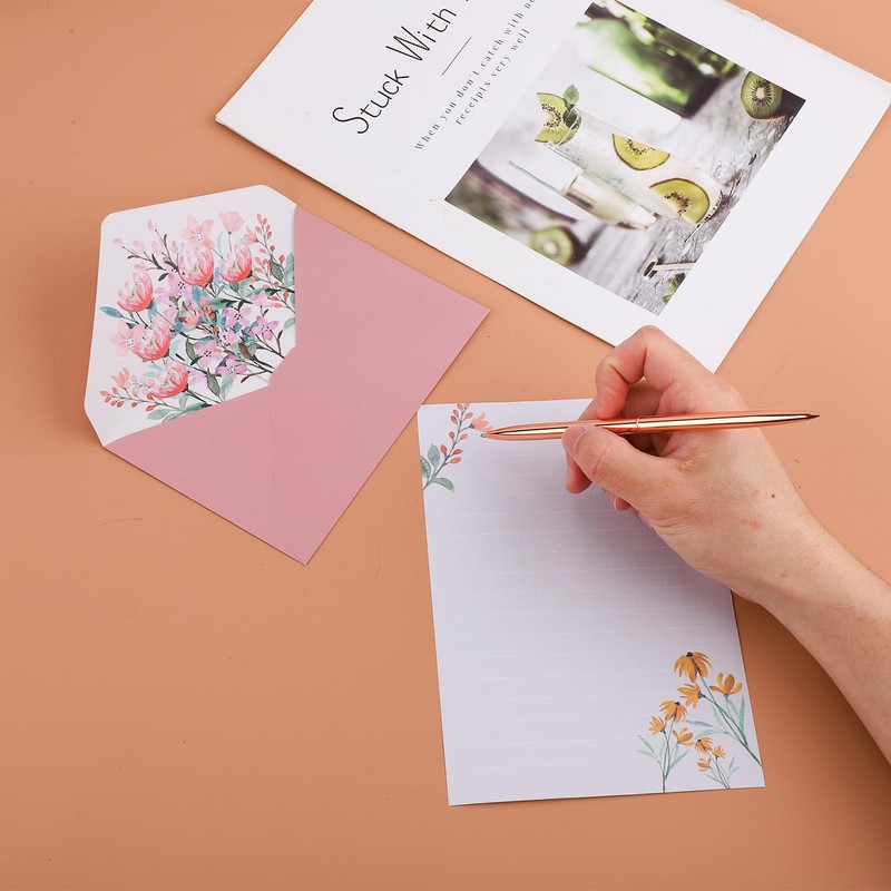 Pack of 24 Flower Writing Papers, with 12 Flower Paper
