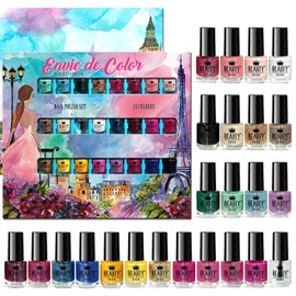 Beauty4Britain Nail Polish Set Olivia Complete Colour Set 48 Bright Pearl Pastel Classic Colours Designer Box (Set A - 24 Colours)