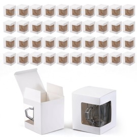 JJUNW 50 Pcs Mug Boxes for Gifts, Mugs Gift Boxes Transparent Gift Packaging Box 4.88x4.33x4.13 inch Transparent Cups Wrapping With Clear View Window for DIY Crafts 11oz 12oz 15oz