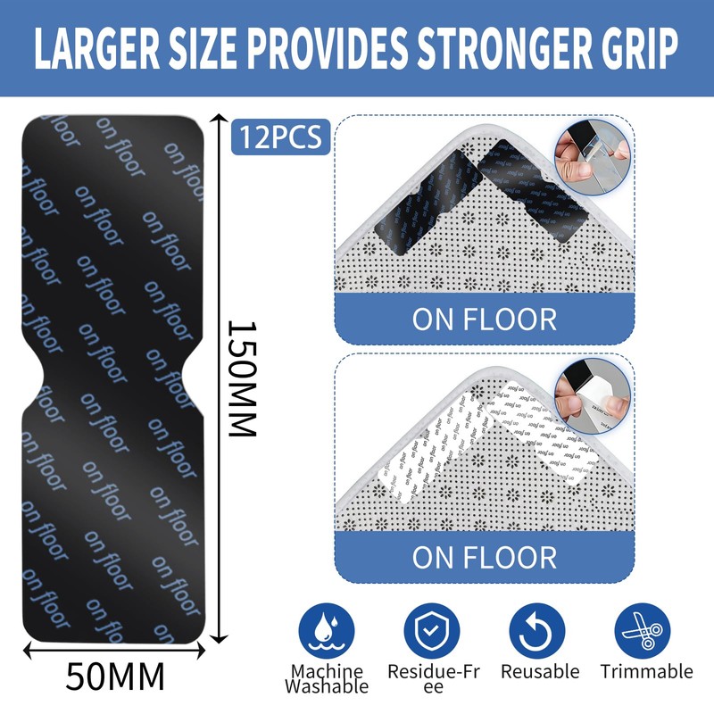 12 Pcs Rug Grippers for Laminate Floor,Anti Slip Rug Underlay
