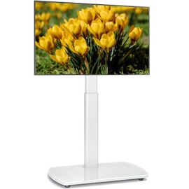 Rfiver TV Floor Stand with Swivel Mount, Universal for 32-65 Inch LCD LED Flat Screens, White Height Adjustable Space Saving Corner TV Stand for Home Office with Wire Management, VESA 400x400 mm