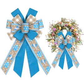 Glodecart Large Easter Bow for Wreath, Blue Easter Egg Bunny Wreath Bow Spring Easter Themed Bow for Front Door Indoor Outdoor Wall Spring Easter Tree Topper Decoration Party Supplies Hanging Ornament