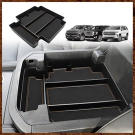 Muslogy Sliding Console Organizer for 2021-2026 Yukon Tahoe Suburban(Brown)