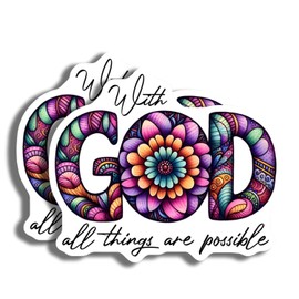 Inspirational Magnet Set - with God All Things are Possible - Decorative Fridge Magnets - 2 Pack - Made in USA - PLDFMAG4513