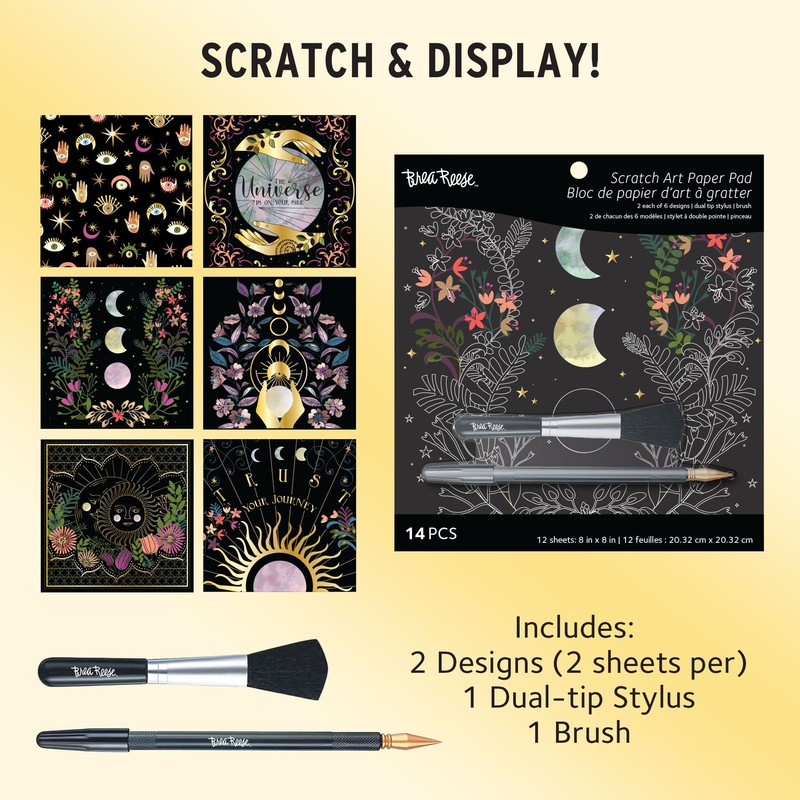 Brea Reese® Scratch Art Paper Pad Kit, 8" x 8",