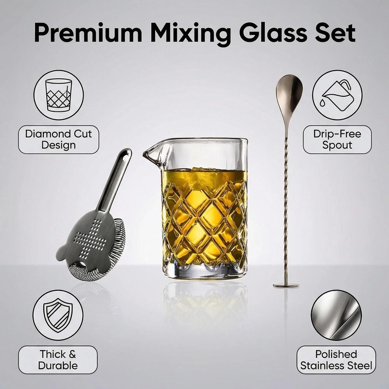 Fioance Cocktail Mixing Glass Set, Bar Mixing Set with 13.5oz