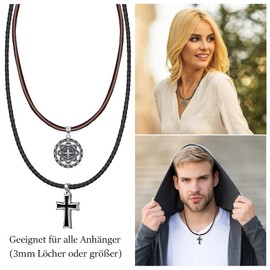 Viwind Real Leather Necklace, 2.5 mm/3 mm, Wide, Braided Leather Chain, Leather Cord, 45-60 cm, Choice of 925 Sterling Silver Verse, Closure, for Women and Men, DIY Pendant, Jewellery with Gift Box,