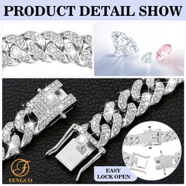 Silver Dog Chain Collar Diamond Cuban Link Dog Collar 13mm Wide Dog Necklace Metal Cat Chain Pet Crystal Collar Jewelry Accessories for Small Medium Large Dogs Cats(16inch)