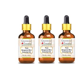 Greenwood Essential Pure Bergamot Mint Essential Oil (Mentha Citrata) with Glass Dropper Natural Therapeutic Quality Steam Distilled (Pack of Three) 100 ml x 3 (10 oz)