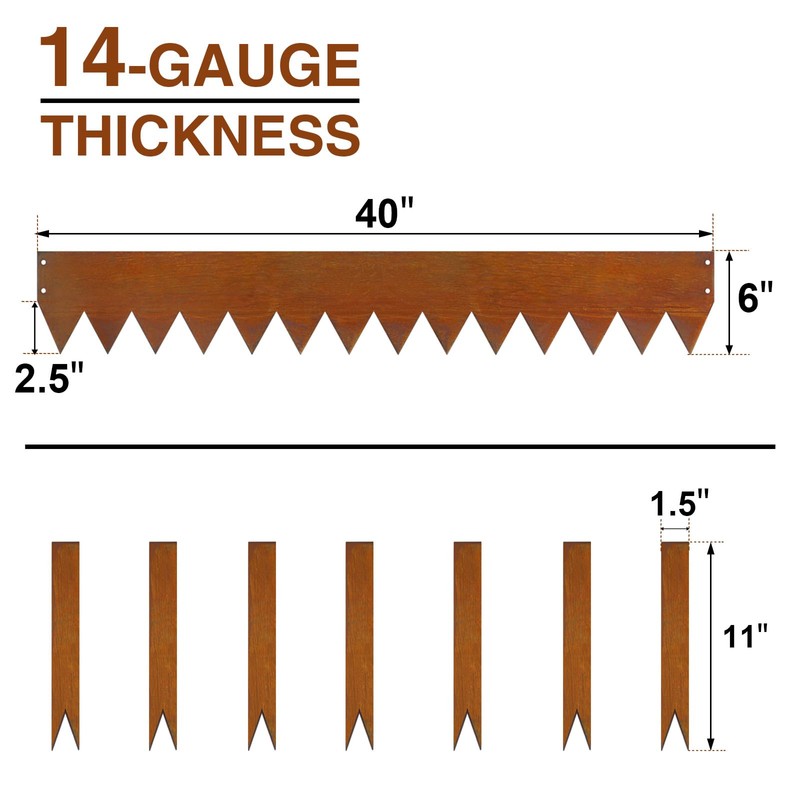 Meyoppm Corten Steel Landscape Edging 40 Inch Strips, 6-Inch Depth