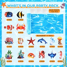 HunnmingRe 1 Roll 1200 x 54 Undersea Backdrop with 32 Pcs Ocean Fish Cutouts Under The Ocean Tablecloth Ocean Themed Backdrop Background Bulletin Board for Beach Ocean Fish Birthday Party Decoration