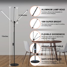 DAYSOFT LED Floor Lamp Bright, Reading Floor Lamp for Home Office, Lash Lamp, Tattoo Light, Dimmable Gooseneck Standing Lamp for Task Craft Sewing Bedroom