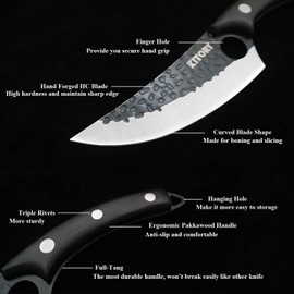 Kitory Viking Knife Butcher Boning Knife 6'' Meat Cleaver Small Cleaver Knife Full Tang Structure-Effortless Handle Chinese Chef Knife Forged Kitchen Knife for Kitchen/Camping/BBQ/Out Door Survival