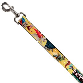 Dog Leash DC League of Super Pets Superhero Pet Poses Collage Yellow 6 Feet Long 1.0 Inch Wide