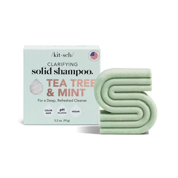 Kitsch Tea Tree & Mint Clarifying Bar Shampoo for Hair Dandruff | Made in USA | Anti-Dandruff Natural Shampoo Bar for Itchy Scalp | Sulfate-Free & Vegan Hair Soap bar | For All Hair Types | 3.2oz