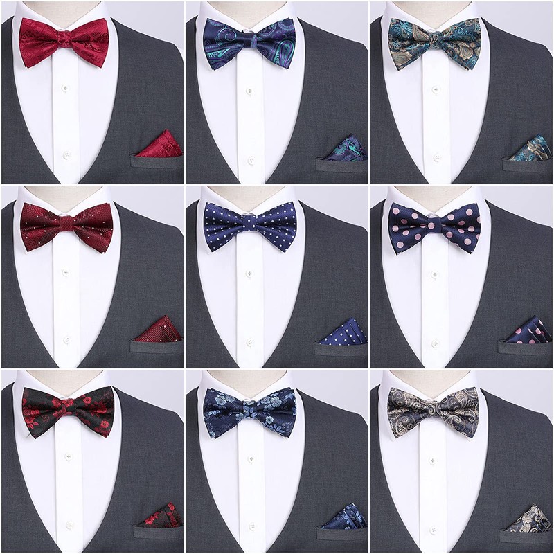 HISDERN Men's Bowtie, One-Touch Bowtie, with Chief, Adult, Weddings, Hook