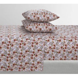 Feather & Stitch Softest 100% Cotton Sheets, 300 Thread Count Percale Weave Bedding, 16" Deep Pocket, Cooling Sheets, Breathable Bed Set, Hotel Premium Quality (Queen, Florence)