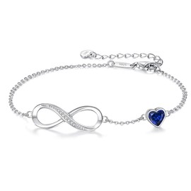 CDE Infinity Heart Symbol Charm Link Bracelet for Women 925 Sterling Silver Stainless Steel Adjustable Anniversary Jewelry Christmas Birthday Gifts for Women Wife Girlfriend Her (Sterling Silver-09-Sept.)