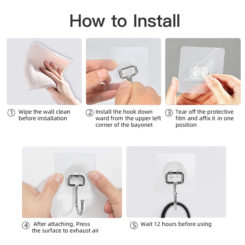 Strjobaili 12 Pack Large Adhesive Hooks for 44 lb(Max) Hanging
