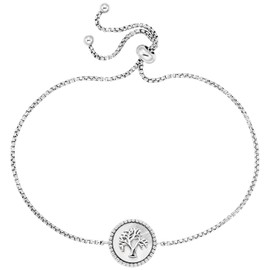 Engelsrufer ERB-LILTREE-PE Women's Bracelet in Sterling Silver with Tree of Life and Drawstring Adjustable Length 34 cm Nickel-Free, Sterling Silver, No Gemstone