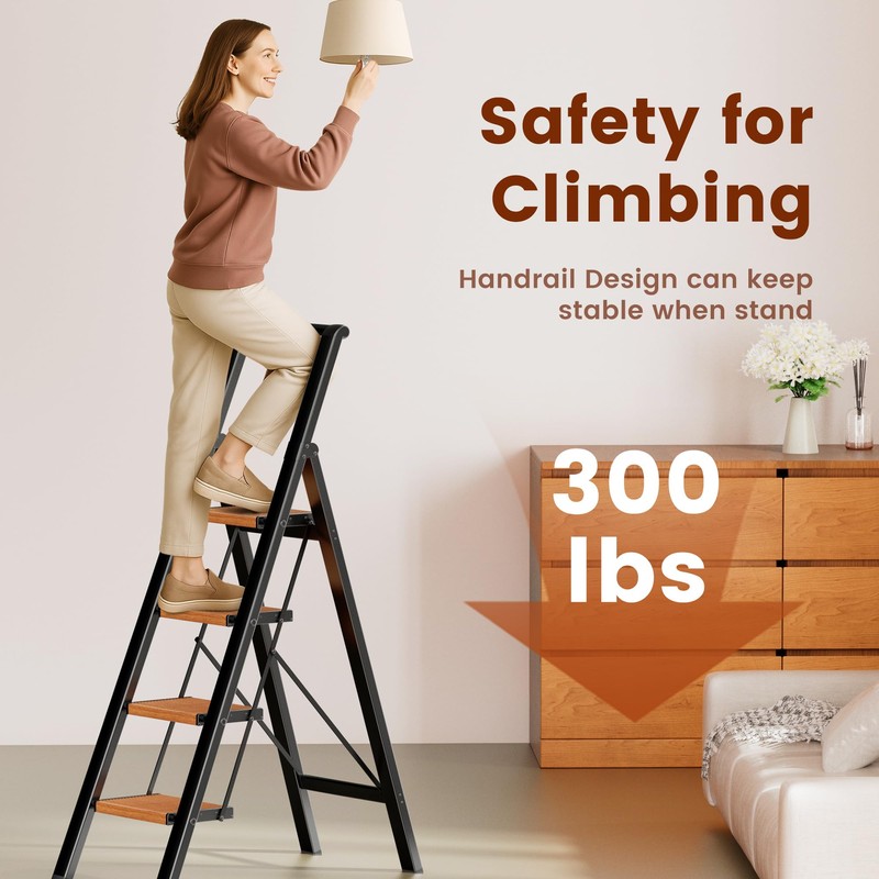 GameGem 4 Step Ladder, Lightweight Aluminum Folding Step Stool with