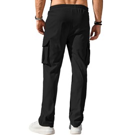 PLEPAN Men's Casual Cargo Pants Drawstring Hiking Pants Workout Tactical Joggers Sweatpants for Men Black X-Large
