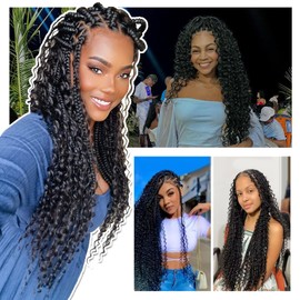 Boho Crochet Braids with Curly Ends, Crochet Hair, for Black Women, Goddess Braids, Boho Braids, Crochet Hair, Pre-looped (45.8 cm - 18 Inches (8 Pack), 1B#)