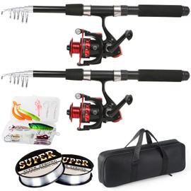 Tripquips Fishing Rod, 6.9ft 2Pcs Telescopic Fishing Rods Set, Carbon Fiber Fishing Pole, 2PCS Spinning Rod and Reel Combo with Carrier Bag Freshwater Fishing Rod and Reel Combos Kits Fishing Gear-Red