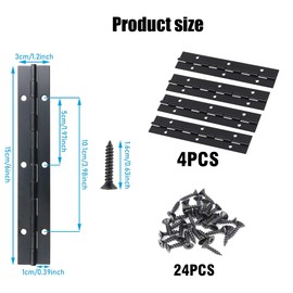 Eowppue Set of 4 Piano Band with 24 Screws, Metal Piano Band, Stainless Steel Hinge Durable Piano Hinge Window Boat with Holes (Black, 6 Inches)