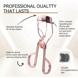 Namyo Beauty Eyelash Curler Rose Gold – Includes 10 Silicone Refill Pads, Travel Friendly Pouch & Satin Storage Bag | No Pinch, Natural Curl for All Eye Shapes