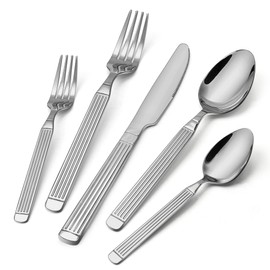 Aufranc 20 Piece Silverware Set, Stainless Steel Flatware Set for 4, Mirror Polished Cutlery Utensils with Roman Column Handle, Dishwasher Safe