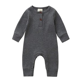 Gouldenhui Winter Unisex Newborn Baby Boy Girl Solid Romper Cotton Infant Ribbed Jumpsuit Clothes Long Sleeve One Piece Outfit (Long Sleeve-Grey, 3-6 Months)