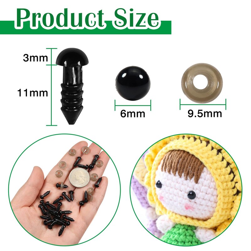 TOAOB 150pcs 6mm Black Plastic Safety Eyes Crafts Safety Eyes