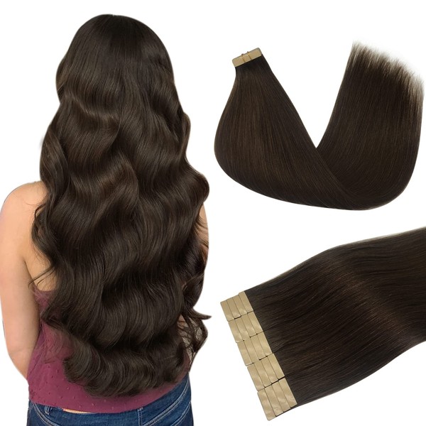 DOORES Glue-In Hair Extensions, Light Dark Brown, 45 cm (18 Inches), 50 g, 20 Pieces, Remy Hair, Natural Hair, Tape-In Hair Extensions