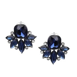 Pendientes Art Deco estilo retro vintage azul marino zafiro azul con diamantes de imitación para novia, dama de honor, boda, graduación, cluster