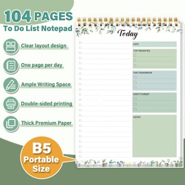 To Do List Notepad - Undate To Do List Planner for Work with 52 Sheets, 6.5" x 9.8" Checklist Productivity Organizer with Hourly Schedule for Task Management-Verdant