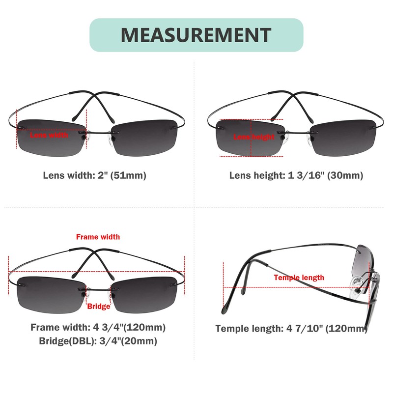 Eyekepper Titanium Rimless Reading Sunglasses Sunshine Readers Women Men +1.5