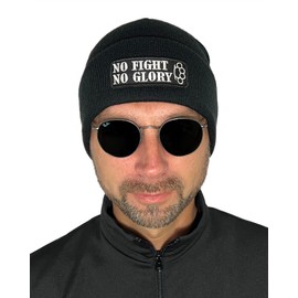 Hat No Fight No Glory in Black I Unisex I Embroidered Patch to Change I Beanie Knitted Hat Winter Hat, black