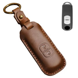 LETINGFAR Key Case for Mazda, Smart Key Case, Key Cover, 2 Buttons, Genuine Leather, Specifically Designed for Mazda MAZDA CX-3, CX-4, CX-7, CX-9, Axela, Sports, Sedan, Atenza, Wagon, etc, Braun