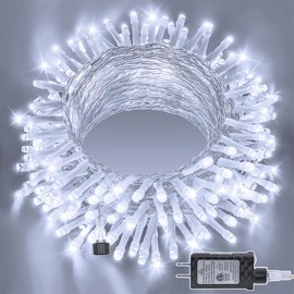 Ollny Christmas Lights 120LED 40FT, Cool White Fairy Lights Waterproof Connectable Timer, 8 Modes Plug in String Lights for Bedroom Outdoor Tree Indoor House Decorations