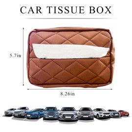 JUSTTOP Car Standard Tissue Holder, 120 Tissues Cover Box Backseat Napkin Holder with Elastic Band, PU Leather Extra Large Rectangle Napkin Box Organizer Back Seat Soft Paper Case (Brown)