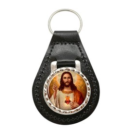 Giftshop UK Jesus Sacred Heart Leather Keyring