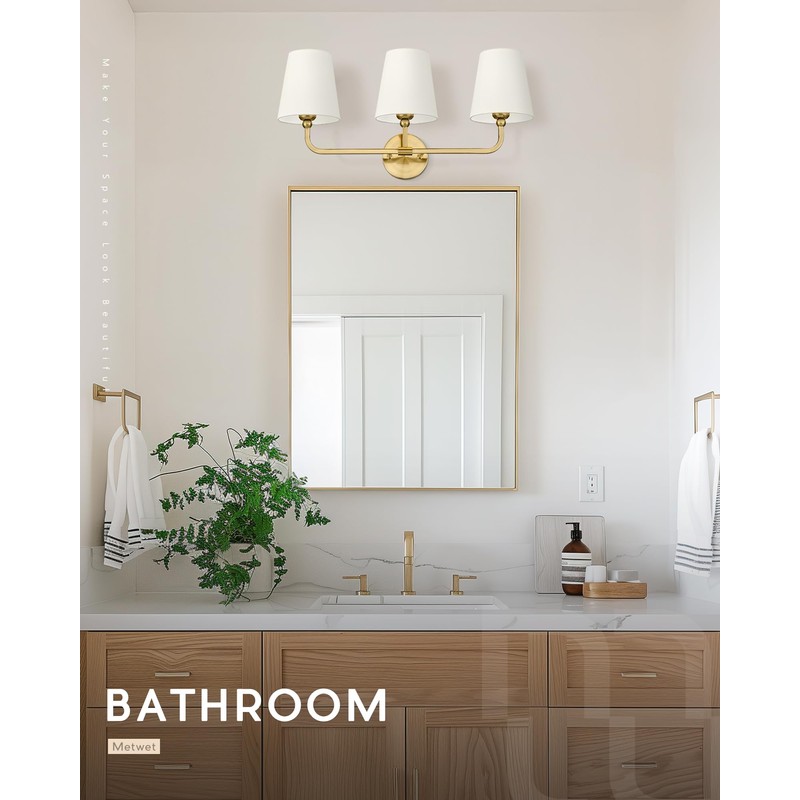 METWET Bathroom Light Fixtures, Brushed Gold Vanity Lights with Beige